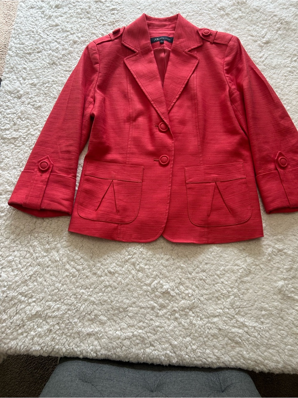 Anne Klein Coral-Red Textured Jacket